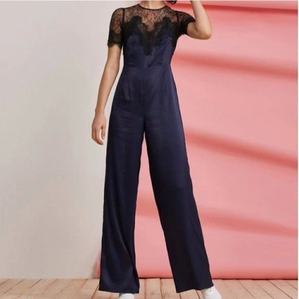 Nwt Foxiedox | Nixie Lace Wide Leg Illusion Neck Jumpsuit